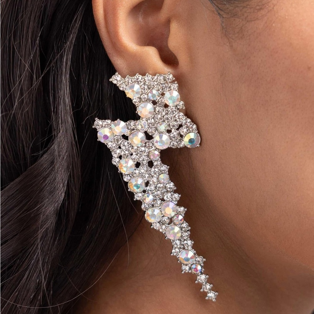 Paparazzi Silver Statement Earrings with Sparkling Crystals